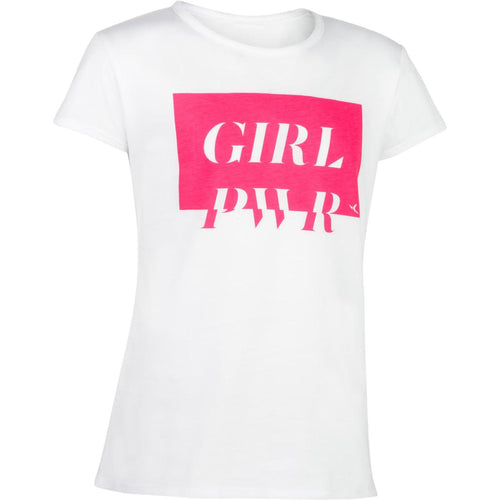 





T-Shirt 100 MC Gym Fille imprimé blanc rose